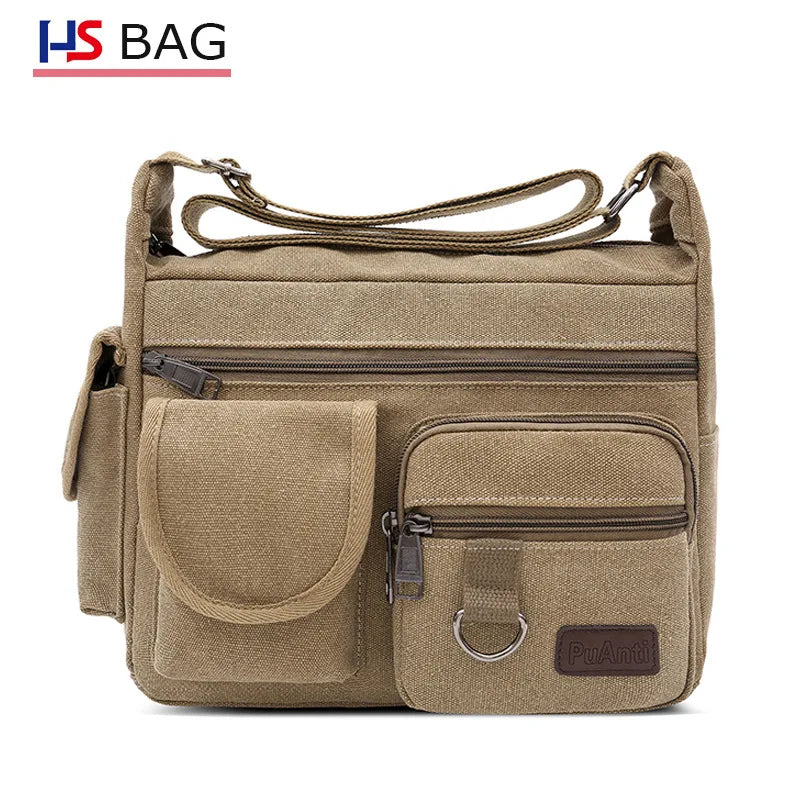 Canvas Men's Shoulder Bag Large Capacity Multi-layer Messenger Bag