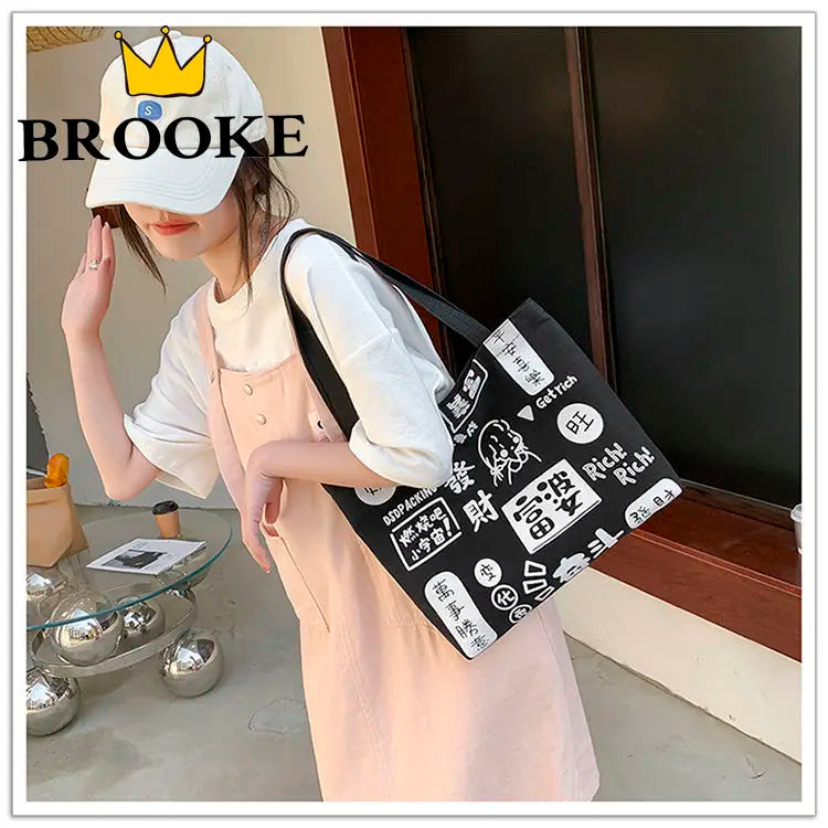 Chinese Cartoon Print Shoulder Bag for Women