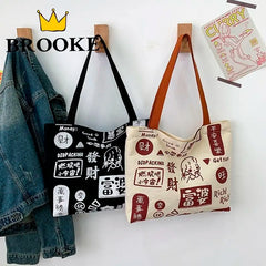 Chinese Cartoon Print Shoulder Bag for Women