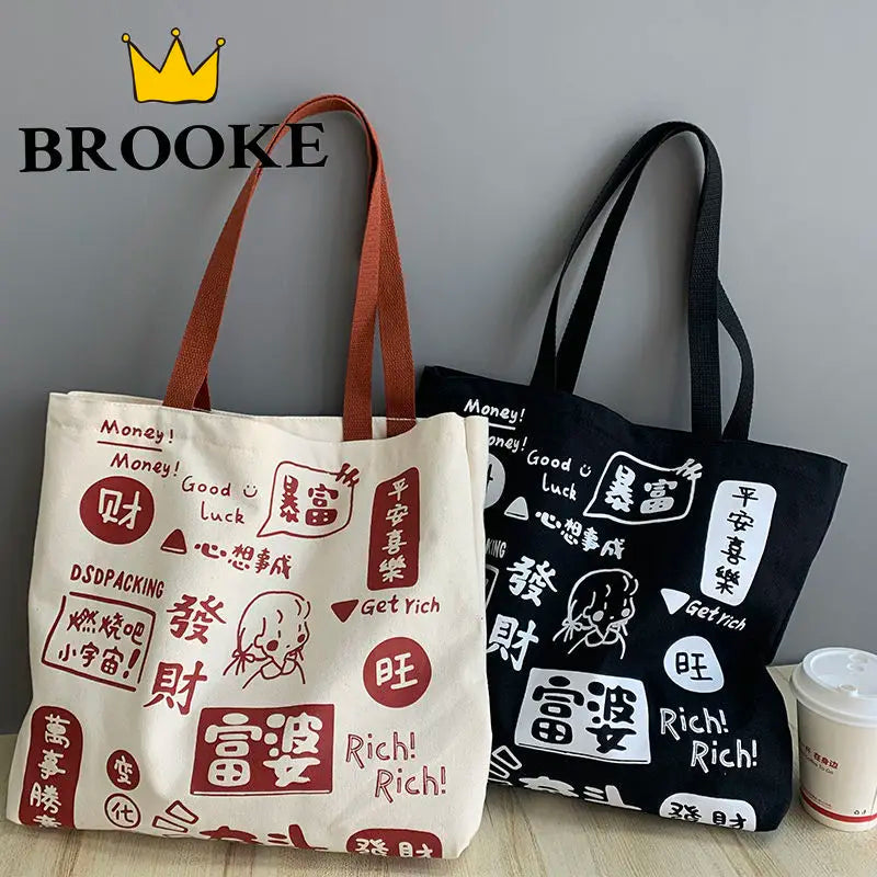 Chinese Cartoon Print Shoulder Bag for Women
