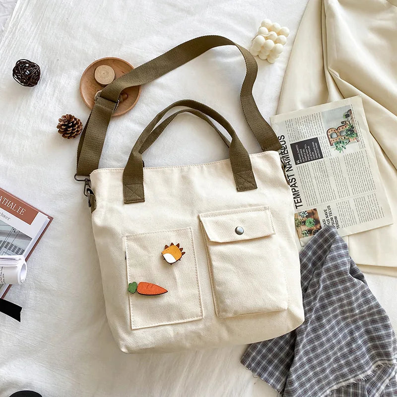 Carrot Canvas Shoulder Bag Tote Crossbody Handbag for Women