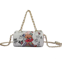 Bear Graffiti PU Leather Crossbody Bag Chain Shoulder Handbag