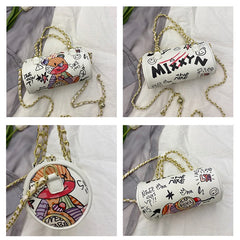 Bear Graffiti PU Leather Crossbody Bag Chain Shoulder Handbag