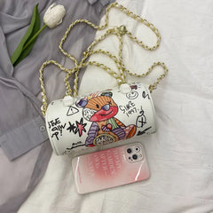Bear Graffiti PU Leather Crossbody Bag Chain Shoulder Handbag