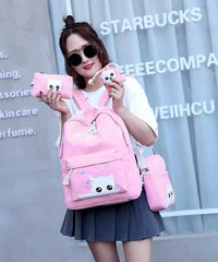 Cat Expression Canvas Backpack Set for Students