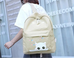 Cat Expression Canvas Backpack Set for Students
