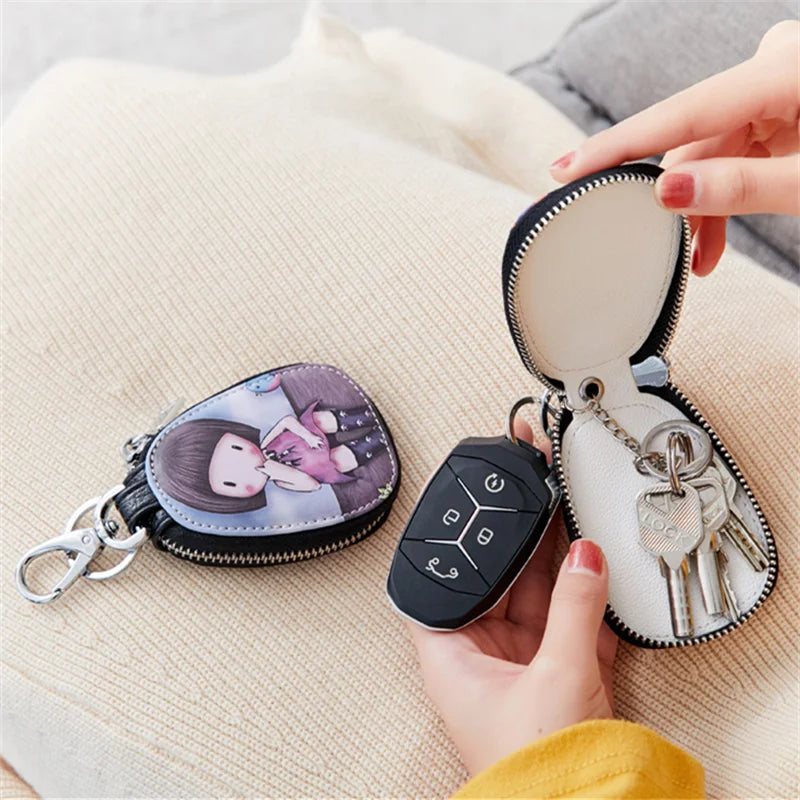 Women Car Key Case Bag PU Leather Girls Key Holder