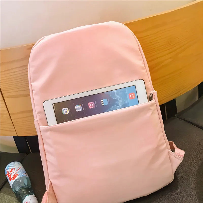 Solid Nylon Women Backpack Student School Bag Teenage Girls Shoulder Bags