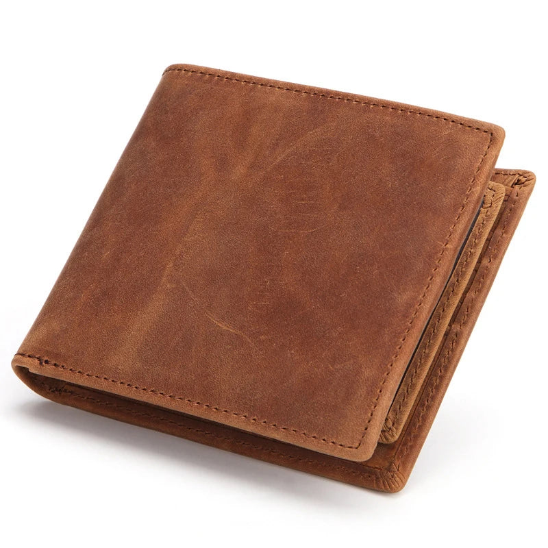 Men's Cow Leather Short Wallet Crazy Horse Male Cash Purses Clutch