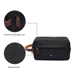 Canvas Cosmetic Bag with Leather Handle Travel Toiletry Organizer