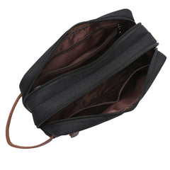 Canvas Cosmetic Bag with Leather Handle Travel Toiletry Organizer