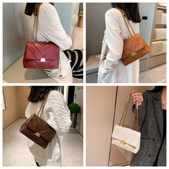 Women's Crossbody Bag PU Leather Handbag Shoulder Purse Casual Chain Design