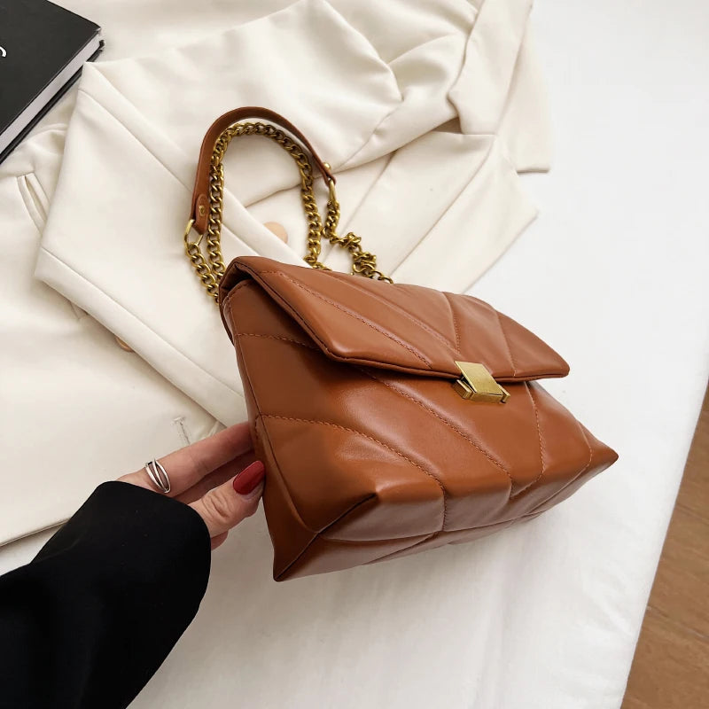 Women's Crossbody Bag PU Leather Handbag Shoulder Purse Casual Chain Design