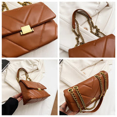 Women's Crossbody Bag PU Leather Handbag Shoulder Purse Casual Chain Design