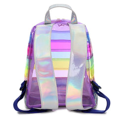 Casual Clear Backpack Rainbow Stripe Bags PVC Transparent Contrast