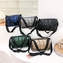 Casual Quilted Bucket Crossbody Bag for Women Warm Winter Large Capacity