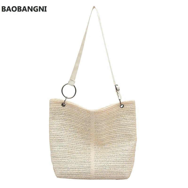 Casual Large Capacity Tote Women Straw Handbags Woven Lady Shoulder Bags
