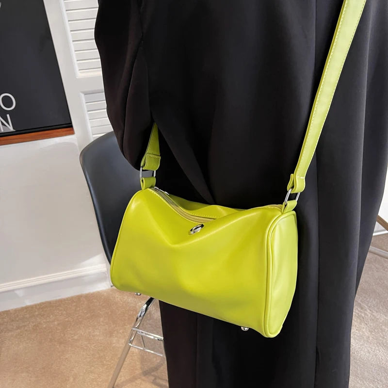 Casual PU Leather Women Shoulder Boston Bags High Ladies Solid Crossbody Bags