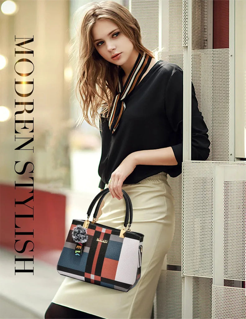 Plaid Shoulder Bag Stitching Crossbody Bags Women Handbag