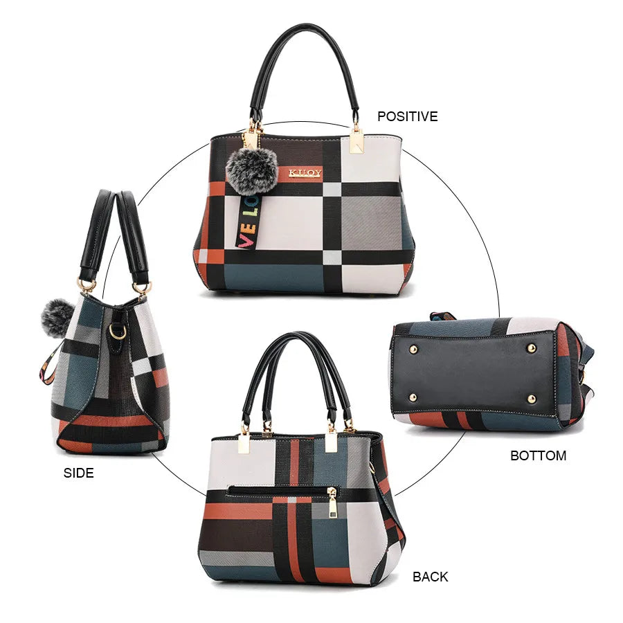 Casual Plaid Shoulder Bag Stitching Wild Messenger Female Totes Crossbody Bags W