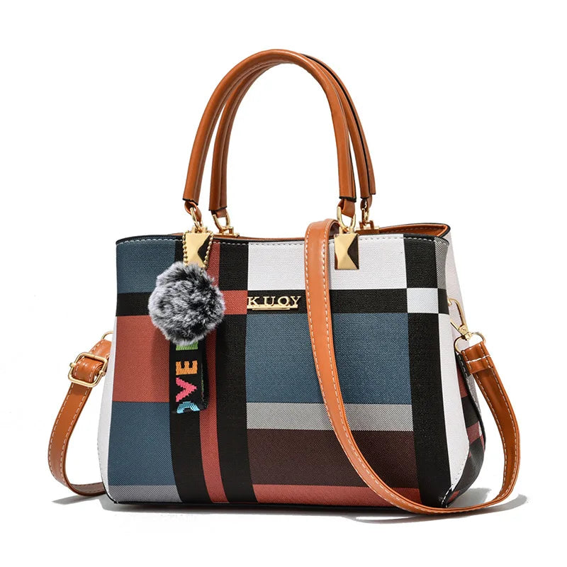 Plaid Shoulder Bag Stitching Crossbody Bags Women Handbag