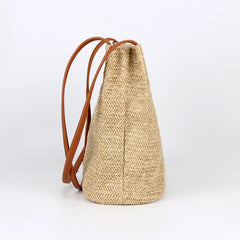 Straw Beach Bag Large Capacity Rattan Shoulder Bucket Bags