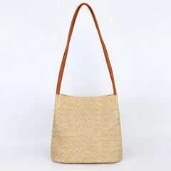 Straw Beach Bag Large Capacity Rattan Shoulder Bucket Bags