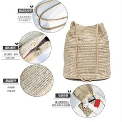 Straw Beach Bag Large Capacity Rattan Shoulder Bucket Bags