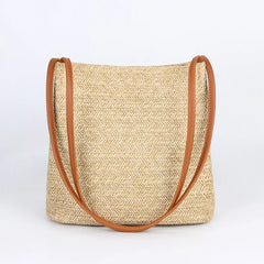 Straw Beach Bag Large Capacity Rattan Shoulder Bucket Bags