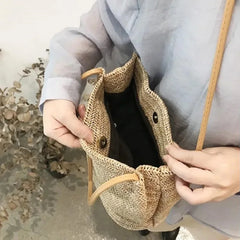 Straw Beach Bag Large Capacity Rattan Shoulder Bucket Bags