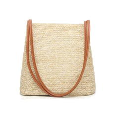 Straw Beach Bag Large Capacity Rattan Shoulder Bucket Bags