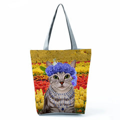 Cat Print Handbags For Women Large Capacity Shoulder Travel Beach Bags