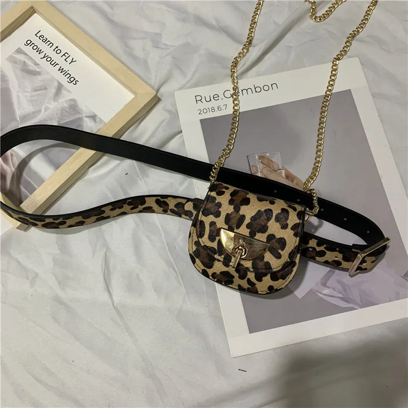 Chain Fanny Pack Women Leather Waist Bag Chest Pack Female Belt Bags