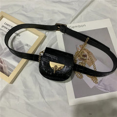 Chain Fanny Pack Women Leather Waist Bag Chest Pack Female Belt Bags