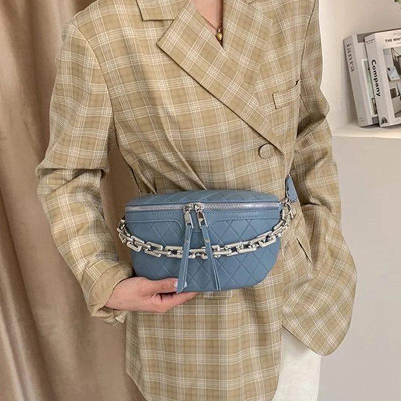 Chain Fanny pack Women Leather Waist Bag Chest pack Mini Female Belt Bags