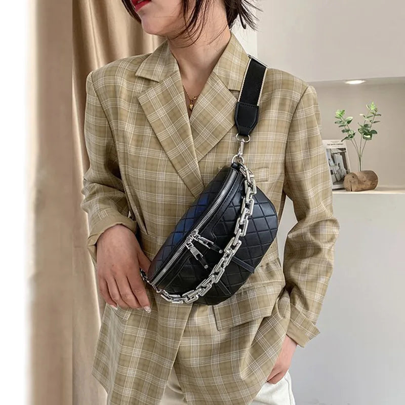 Chain Fanny pack Women Leather Waist Bag Chest pack Mini Female Belt Bags