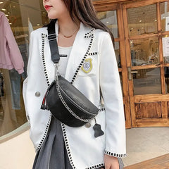 Chain Fanny pack Leather Waist Bag Chest pack Female Belt Bags