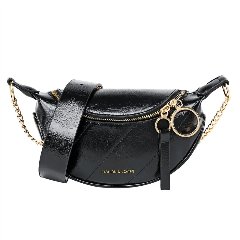 Chain Leather Crossbody Bags Women Small Shoulder Messenger Waist Bag