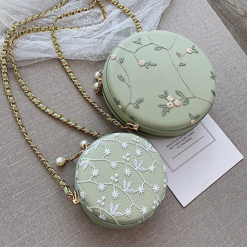 Embroidered Flowers Crossbody Bag for Women Small Messenger Handbag
