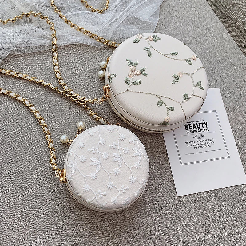 Embroidered Flowers Crossbody Bag for Women Small Messenger Handbag