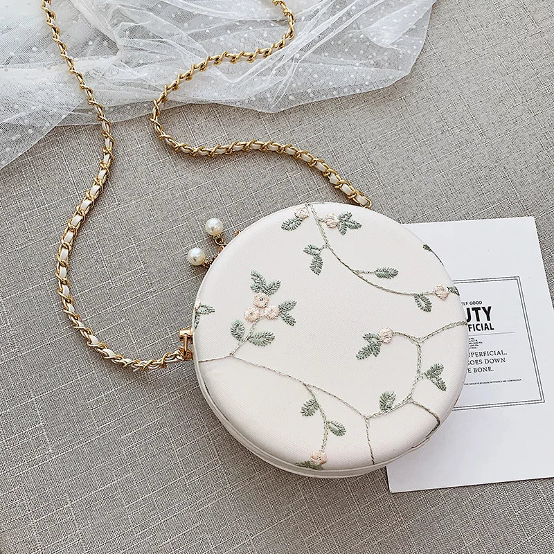 Embroidered Flowers Crossbody Bag for Women Small Messenger Handbag