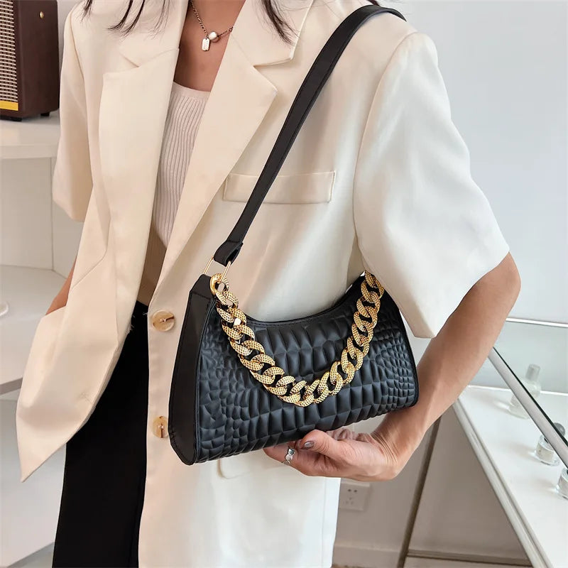 Chain Shoulder Bag Handbags Underarm Bags Women Casual Solid Pu Leather Bags