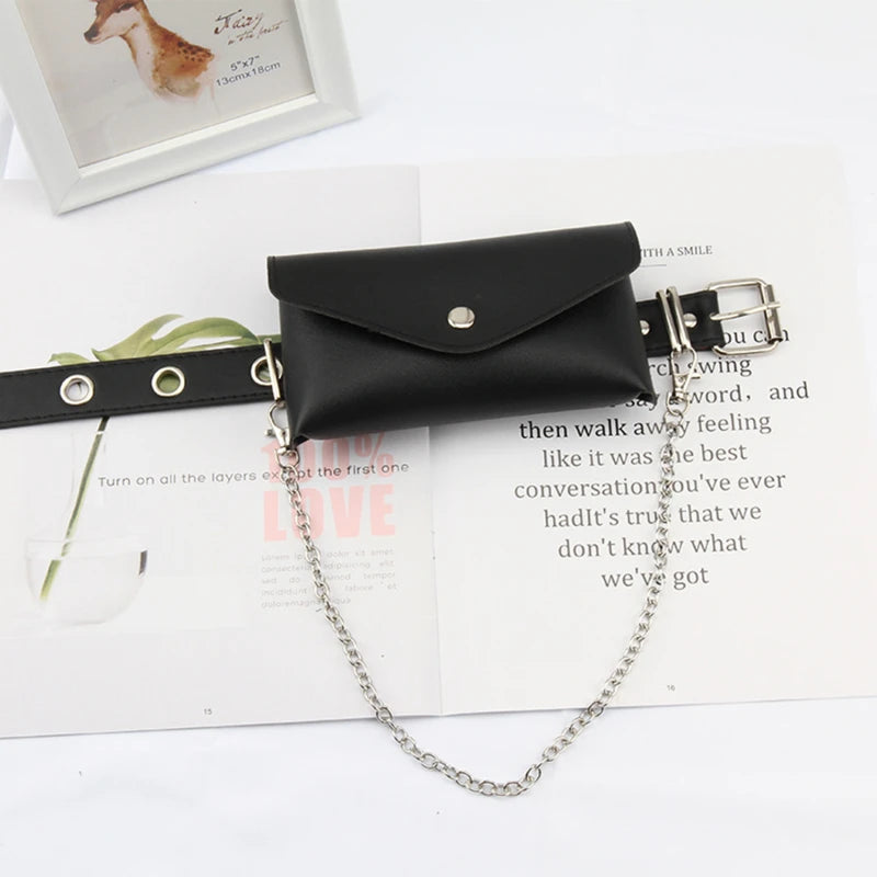Jean Punk Silver Pin Buckle Strap Belt Shoulder Bag Phone Pouch Waist Bags