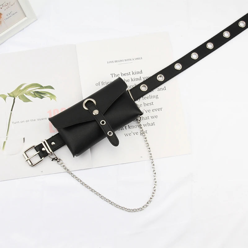 Jean Punk Silver Pin Buckle Strap Belt Shoulder Bag Phone Pouch Waist Bags