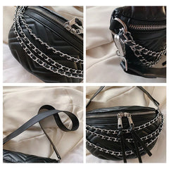 Leather Chain Waist Bag for Women Lady Purse Hip Pack Crossbody Bag