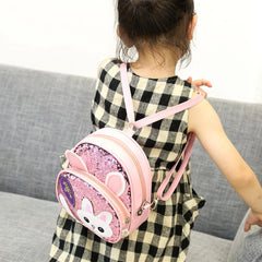 Girls Rabbit Ear Sequins Backpack Kids School PU Leather Book Bags