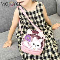 Girls Rabbit Ear Sequins Backpack Kids School PU Leather Book Bags