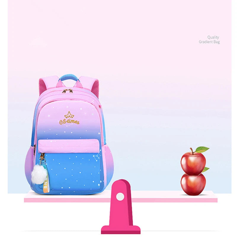 Girl Kids Satchel Primary Embroidery Backpack Gradient Star Moon Mochila