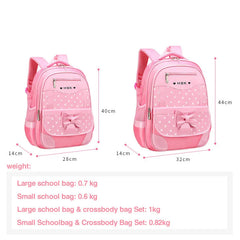 Kids Dot Bow School Backpack Set Primary Schoolbag Satchel Mochila