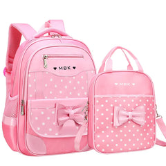 Kids Dot Bow School Backpack Set Primary Schoolbag Satchel Mochila